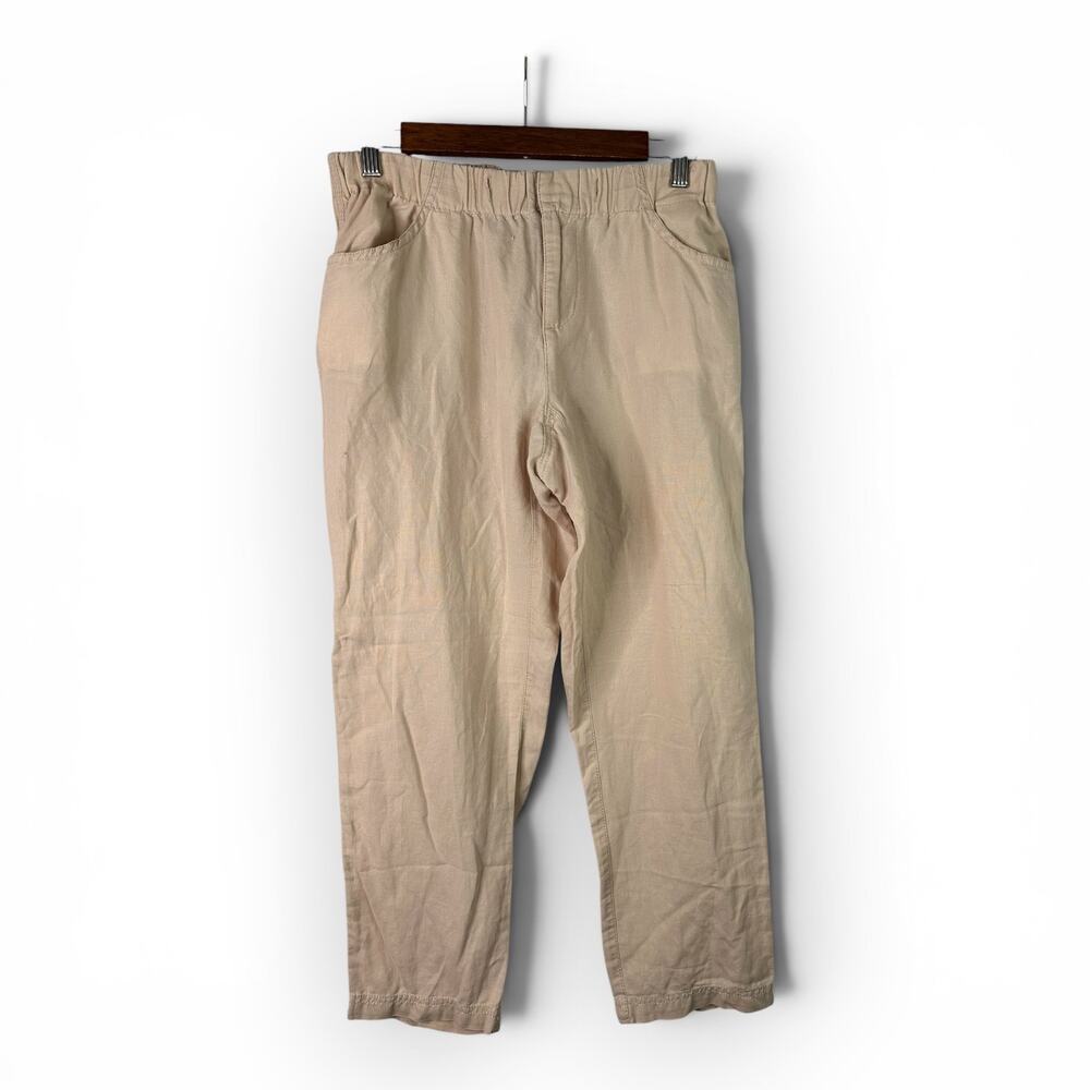 Columbia Oatka Garden Capri Pants Tan Linen Blend Cropped Travel Trousers Medium